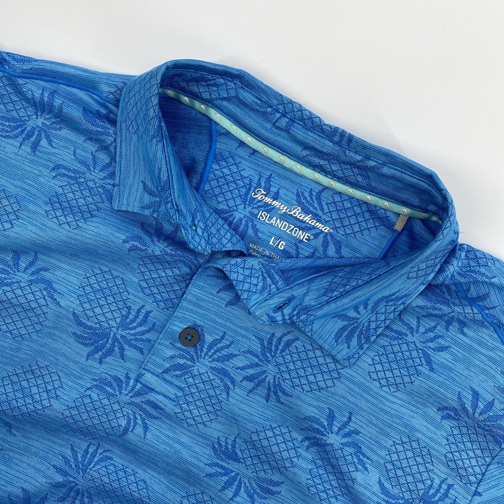 Tommy Bahama Shirt Mens Large Blue Island Zone Pineapple Palm Coast Resort Beach
